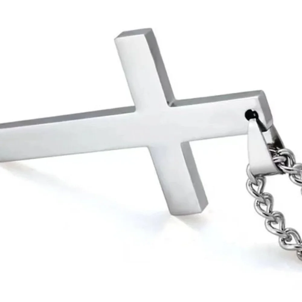 Men Silver Cross Charm Necklace, For Jewelry Gift And Party - Picture 2 of 3